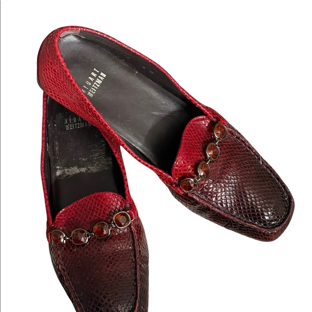 Stuart Weitzman Loafers Snake Skin Pattern Red Ombre bejewelled Sz 8M - Picture 12 of 12